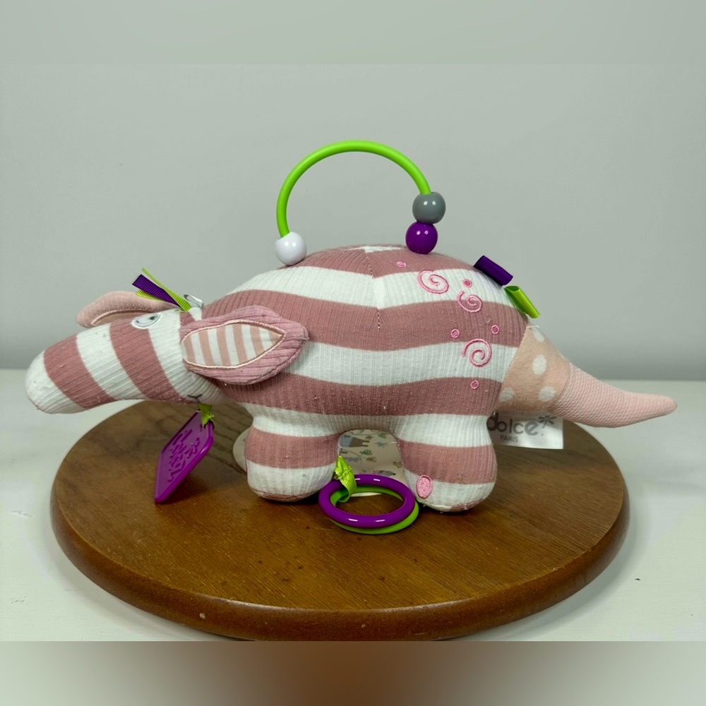 Dolce Toys Primo Antbear Aardvark Baby Plush Toy Pink And White Embroidered